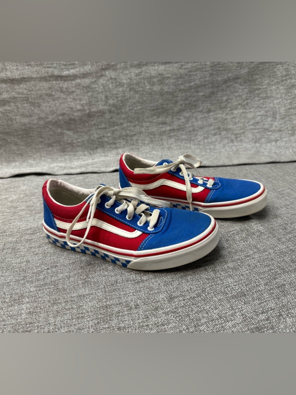 Youth 4.5 Vans Red White Blue Checkered Fourth of July Summer Lace Up Sneakers